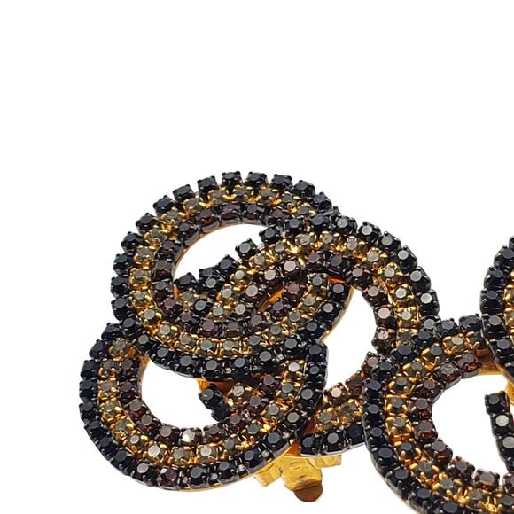 Designer Clip Earrings Roxanne Assoulin Infinity Knot Black Gold Brown Crystal - Picture 10 of 10